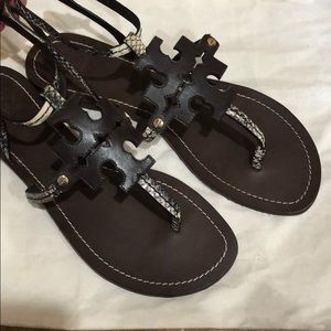 Tory Burch chandler snake embossed flat sandal